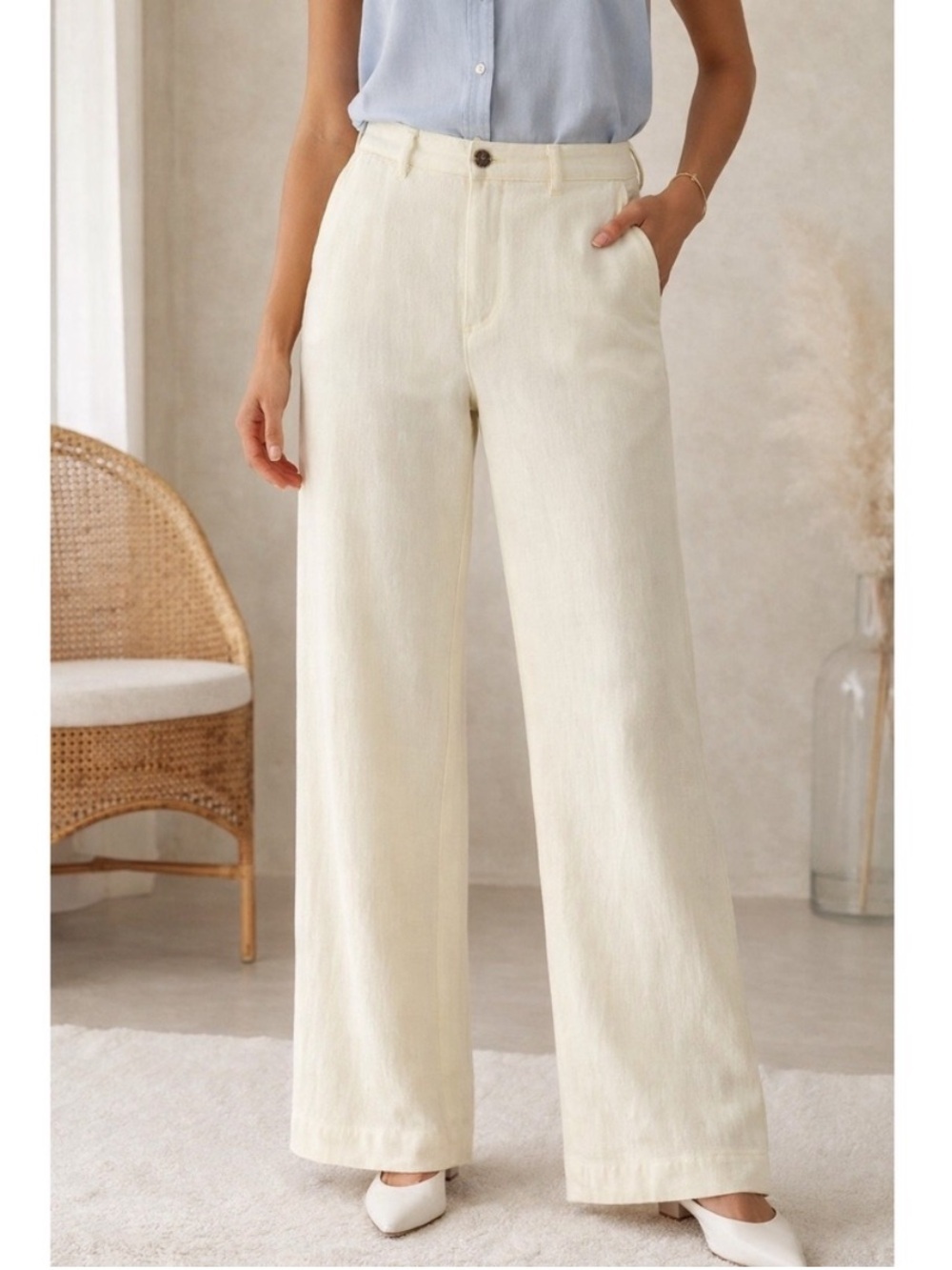 A New Day Cream Wide Leg Lyocell Blend Pull On Pants Size 10 NWT